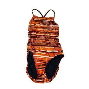 Speedo orange striped got you cross back one piece swimsuit size 10